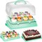 Cake Carrier with Lid, Green Cake Holder Cupcake Container for 12 Cupcakes 2 in 1 Portable Dessert Container for Cake Pie Muffin Cobbler